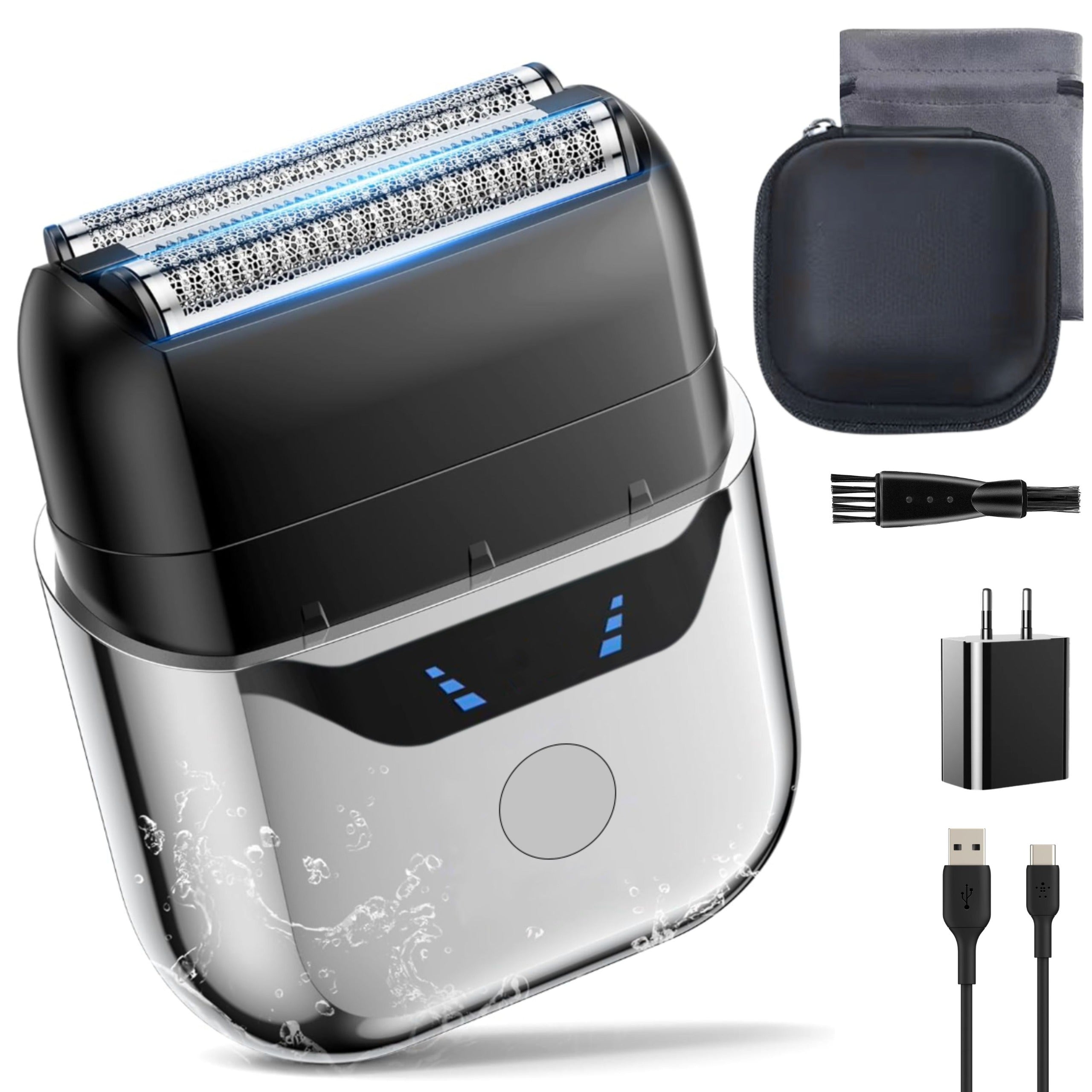 Aparat de Ras Electric ANSATO™️, Ultra Compact, Portabil, Afisaj Digital, Senzor Inteligent de Barba, Cablu USB-C, 3x Capete de Taiere, Perie Curatare, Husa Depozitare, Incarcator si Geanta Transport incluse